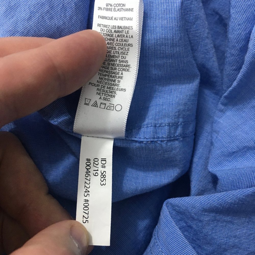 Express 1MX Mens 15-15.5 Blue Fitted Cotton Blend Button Up Collared Dress Shirt - Picture 8 of 8
